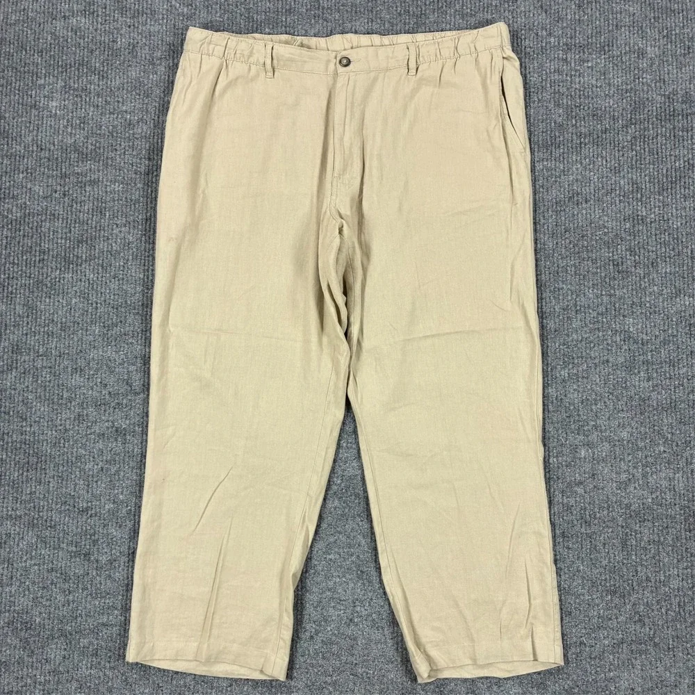 Tasso Elba Island Mens Pants Size 2XL Beige Linen Blend Straight Leg High Rise
